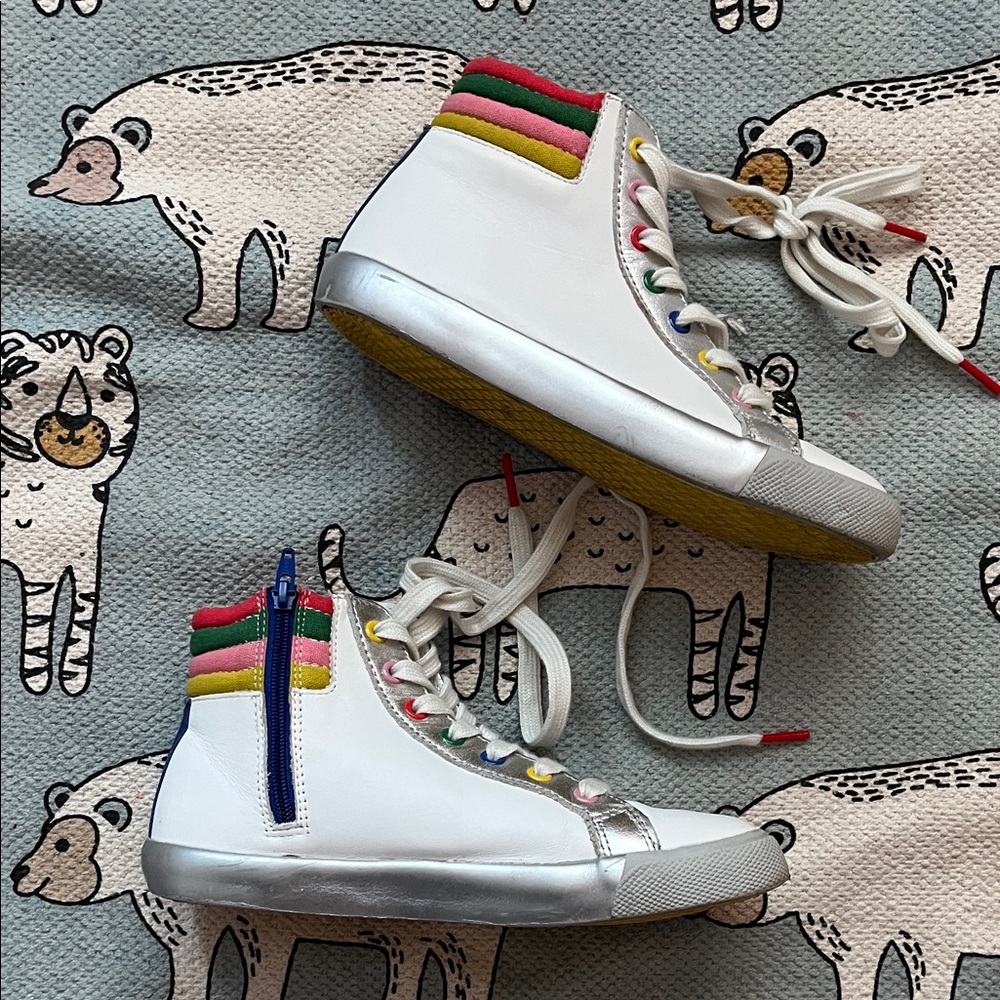Mini Boden White Sneakers with Red and Silver Accents